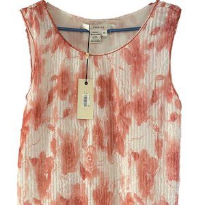 Studio M Women's Rose Print Pleated Crepe Tank Top Cranberry Size S NWT